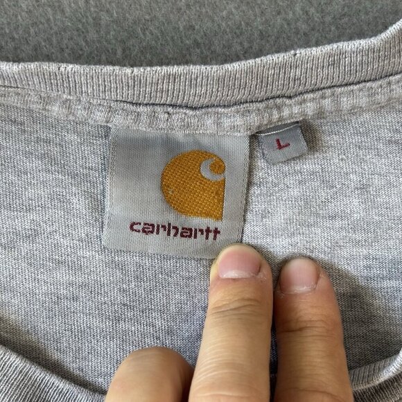 Vintage Carhartt Mens T-shirt Streetwear Center Spell Out Purple Gray Large Y2K - Picture 9 of 12